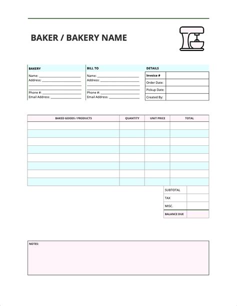 Free Bakery Invoice Template